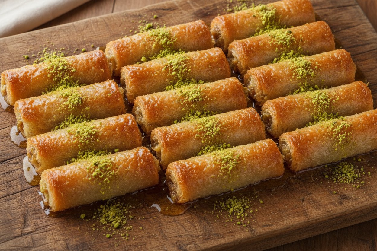 Crispy Kunafa Rolls with Saffron & Cardamom Syrup