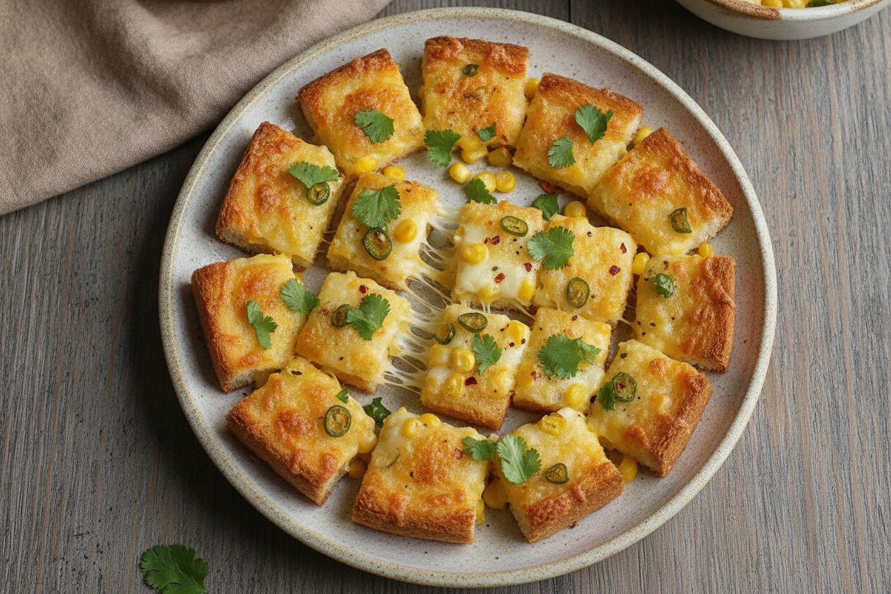 कॉर्न चिली चीज़ टोस्ट बाइट्स